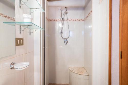a bathroom with a shower and a toilet at B&B Rosso Baccara in Montevettolini