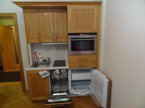 a small kitchen with a sink and a dishwasher at Apartmány Pod Javorem in Pec pod Sněžkou