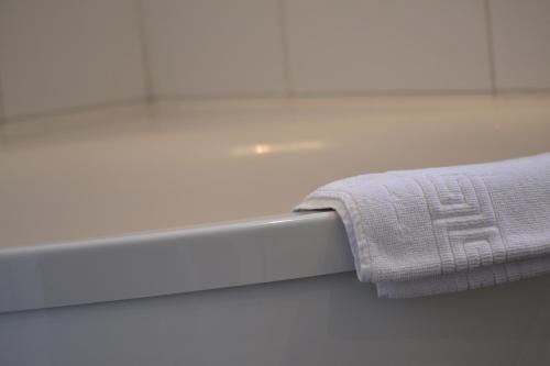 a towel hanging on the side of a mirror at Boutique Hotel de Rozenhof in Heilig Landstichting