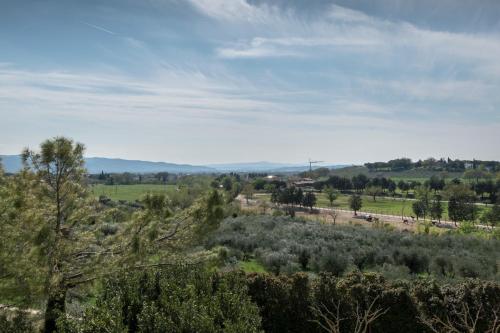 a view of a field with trees and a road at La Piaggia in Assisi