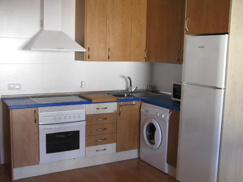 a kitchen with a white refrigerator and a dishwasher at Apartamento Punta Gábalo in Broto