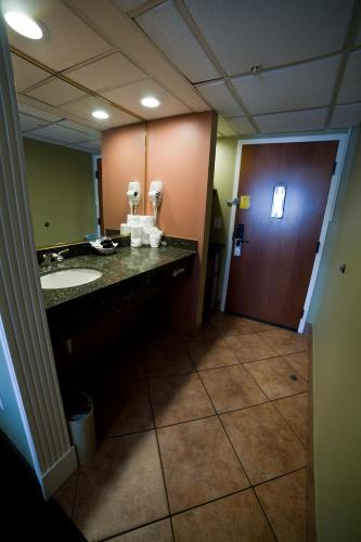 a bathroom with a sink and a mirror at DeSoto Beach Hotel in Tybee Island