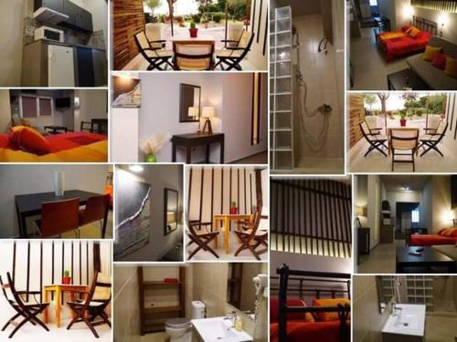 a collage of different pictures of a room at me gusta suite by the sea in Anavissos