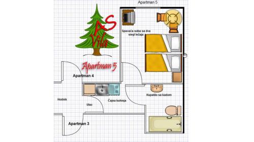 a floor plan of a house with a christmas tree at Vila As in Zlatibor