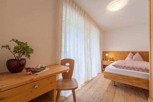 a bedroom with a bed and a desk with a plant at Chalet Martin in Valdaora