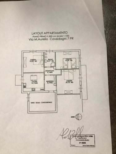 a drawing of a floor plan of aominium at B&B Ospedale Maggiore Parma affittacamere in Parma