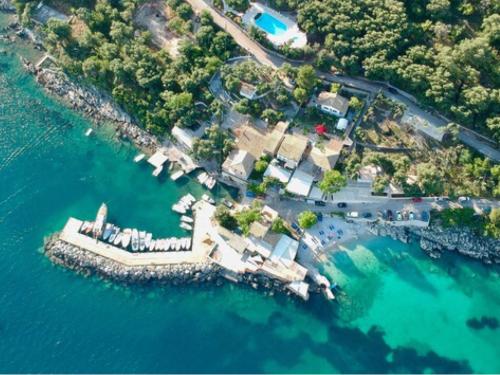 an aerial view of an island in the water at Apartment Zeus with private pool and sea view in Nisakion