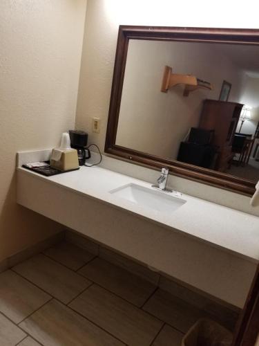 ein Badezimmer mit Waschbecken und großem Spiegel in der Unterkunft Eufaula Inn in Eufaula