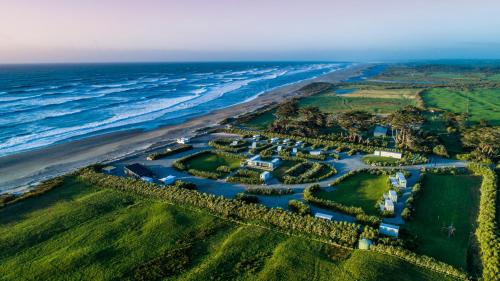 an aerial view of a resort next to the beach at Ross Beach TOP10 Holiday Park in Ross