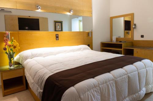 a bedroom with a large bed and a mirror at Hôtel Tanjah Flandria in Tangier