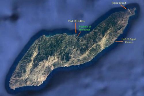a map of a island in the water at The House of Summer Winds in Évdhilos