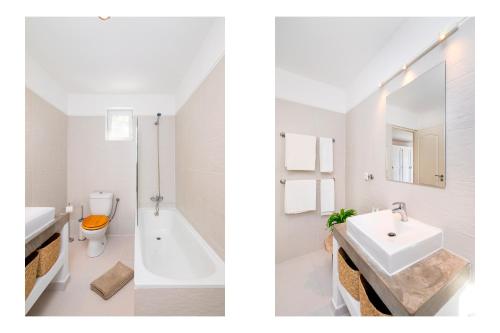 two images of a bathroom with a sink and a toilet at WHome | Comporta Family Beach House in Comporta