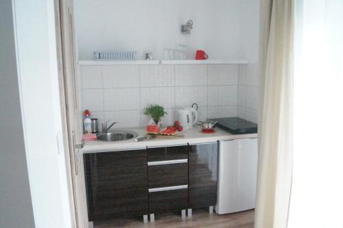 a small kitchen with a sink and a counter at Willa Wena in Ustka