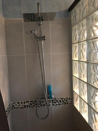 een douche met een douchekop in de badkamer bij Maisonnette plein pied - 2km de la mer in Agon Coutainville