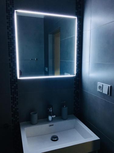 a bathroom with a sink and a mirror at Pension na Starém náměstí in Rychnov nad Kněžnou