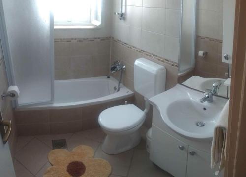 a bathroom with a white toilet and a sink at Apartments Ivona in Lumbarda