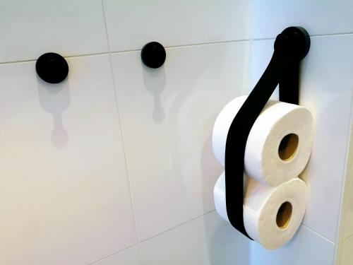 a couple of rolls of toilet paper hanging on a wall at Marina Strand Appartement Lemmer in Lemmer