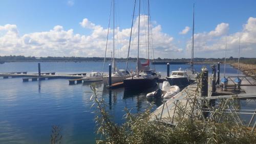 a group of boats docked at a dock on the water at Sandburg in Olpenitz
