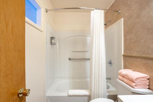 タルキートナにあるTalkeetna Innのシャワー、浴槽、トイレ付きのバスルーム