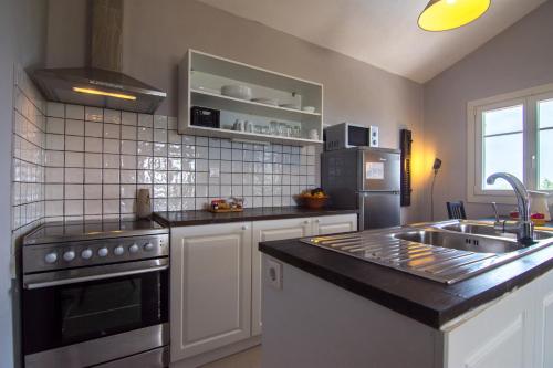 a kitchen with a sink and a stove at Villa Elaia Suites & Apartments No.1 in Gaios