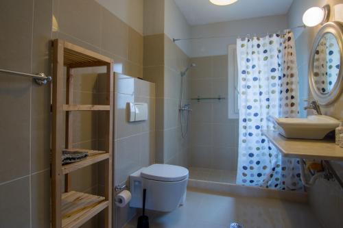 a bathroom with a toilet and a sink and a shower at Villa Elaia Suites & Apartments No.2 in Gaios