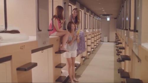 a group of girls standing in a hospital hallway at Y's CABIN Osaka Namba in Osaka