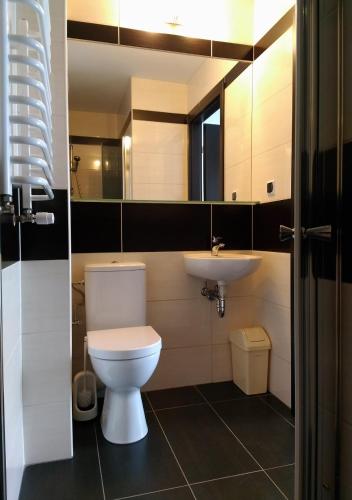 a bathroom with a toilet and a sink at Villa Over Lake in Mielno