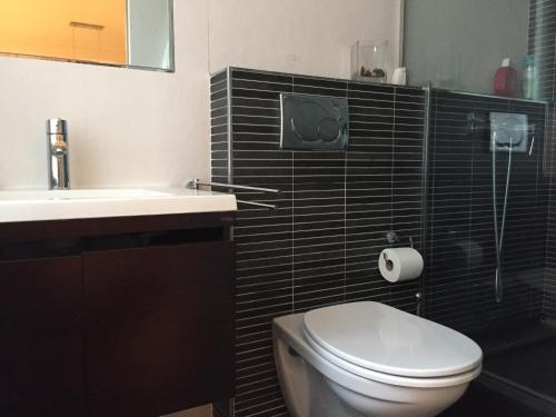 a bathroom with a toilet and a sink at Comodidad y diseño en el centro de Oviedo Registro de turismo VUT 75 AS in Oviedo