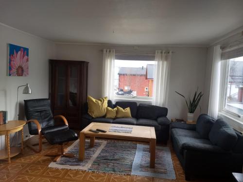 a living room with a couch and a coffee table at 43 Oscarsgate in Vadsø