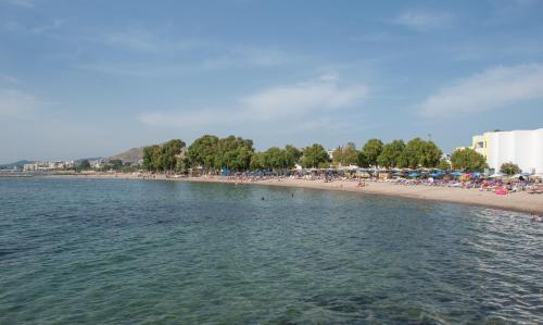 a beach with a lot of people and umbrellas at 9Bodrum Hotel in Turgutreis