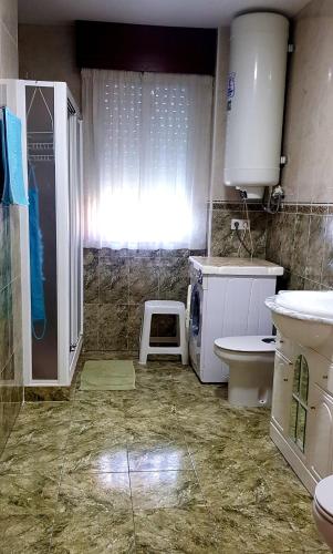 a bathroom with a shower and a toilet and a sink at RINCON DO MAR ArenaBlanca in A Guarda
