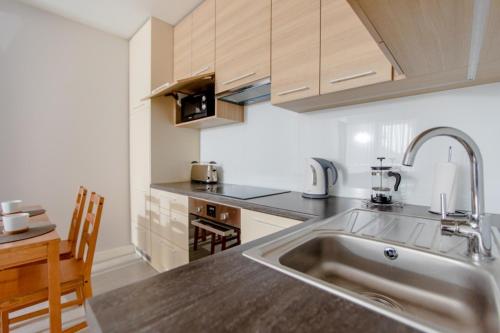 kuchnia ze zlewem i blatem w obiekcie Resort Apartamenty Klifowa Rewal 23 w Rewalu