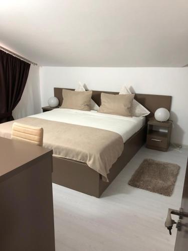 a bedroom with a large bed in a room at FAST Airport Accomodation in Otopeni