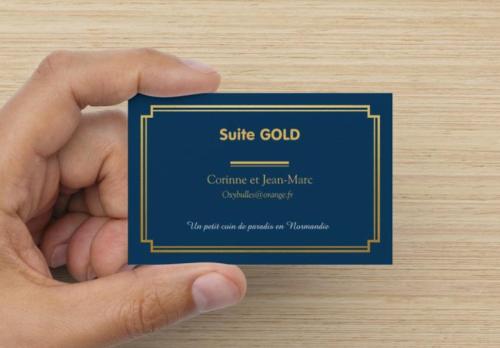a hand holding a blue and gold card at Magnifique Suite avec Jacuzzi privatif in Martragny