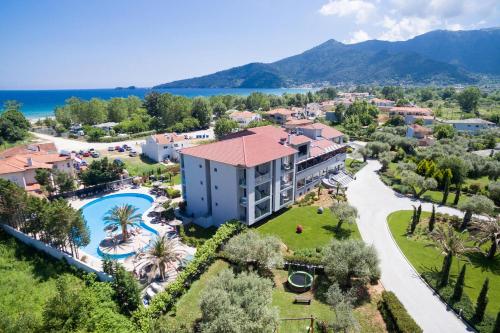 an aerial view of a resort with a swimming pool at Princess Golden Beach Hotel in Chrysi Ammoudia
