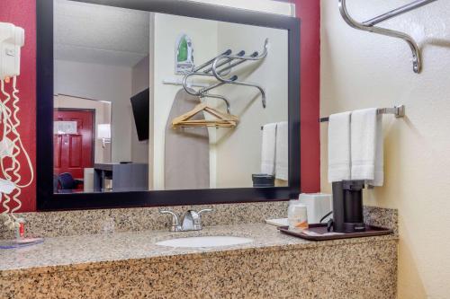 ein Badezimmer mit einem Waschbecken und einem großen Spiegel in der Unterkunft Econo Lodge in Chattanooga