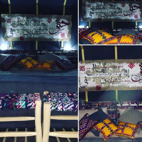 a group of four pictures of ties on a bunk bed at Majorelle Desert Camp in Zagora