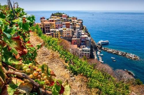 a town on the side of a hill with the ocean at La Spezia by The First - Luxury Rooms & Suites in La Spezia