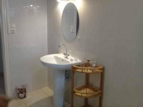 a bathroom with a sink and a mirror at Le Frangipanier Villa avec piscine in Saint-Denis