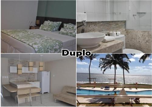 un collage de fotos de un dormitorio y un baño en Costa Brava Praia Hotel en Lucena