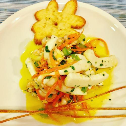 a white plate of food with vegetables and fries at Hotel Jole in San Mauro a Mare