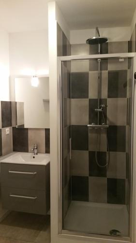 a bathroom with a shower and a sink at Mistral in Saint-Jean-de-Fos