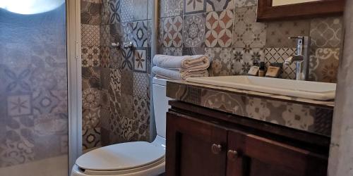 a bathroom with a toilet and a sink at Hotel Sautto in San Miguel de Allende