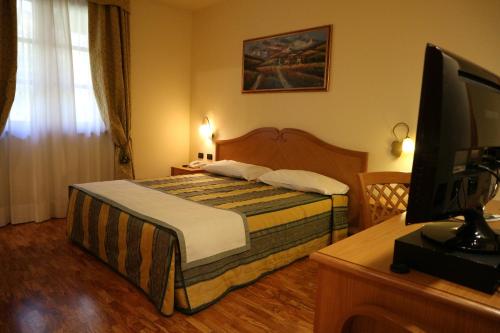 a hotel room with a bed and a television at Hotel Camoretti in Almenno San Bartolomeo