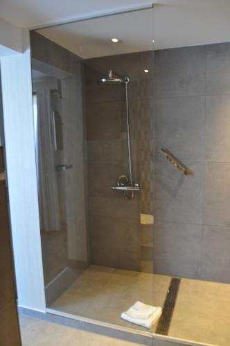 a shower in a bathroom with a glass door at Van der Valk Hotel Nuland - 's-Hertogenbosch in Nuland