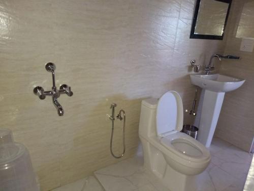a bathroom with a toilet and a sink at Majkhali Woods, Ranikhet, By Himalayan Eco Lodges in Rānīkhet