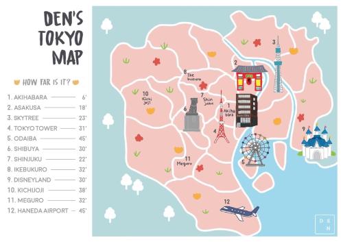 a map of the disney toy moorea map at hostel DEN in Tokyo