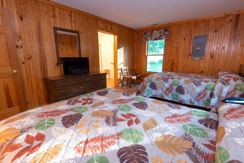 a bedroom with two beds and a television in it at Carter Caves State Resort Park in Olive Hill