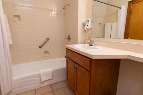 a bathroom with a sink and a tub and a shower at Carter Caves State Resort Park in Olive Hill