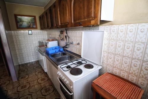 a small kitchen with a stove and a sink at Green garden apartments in Rovinj